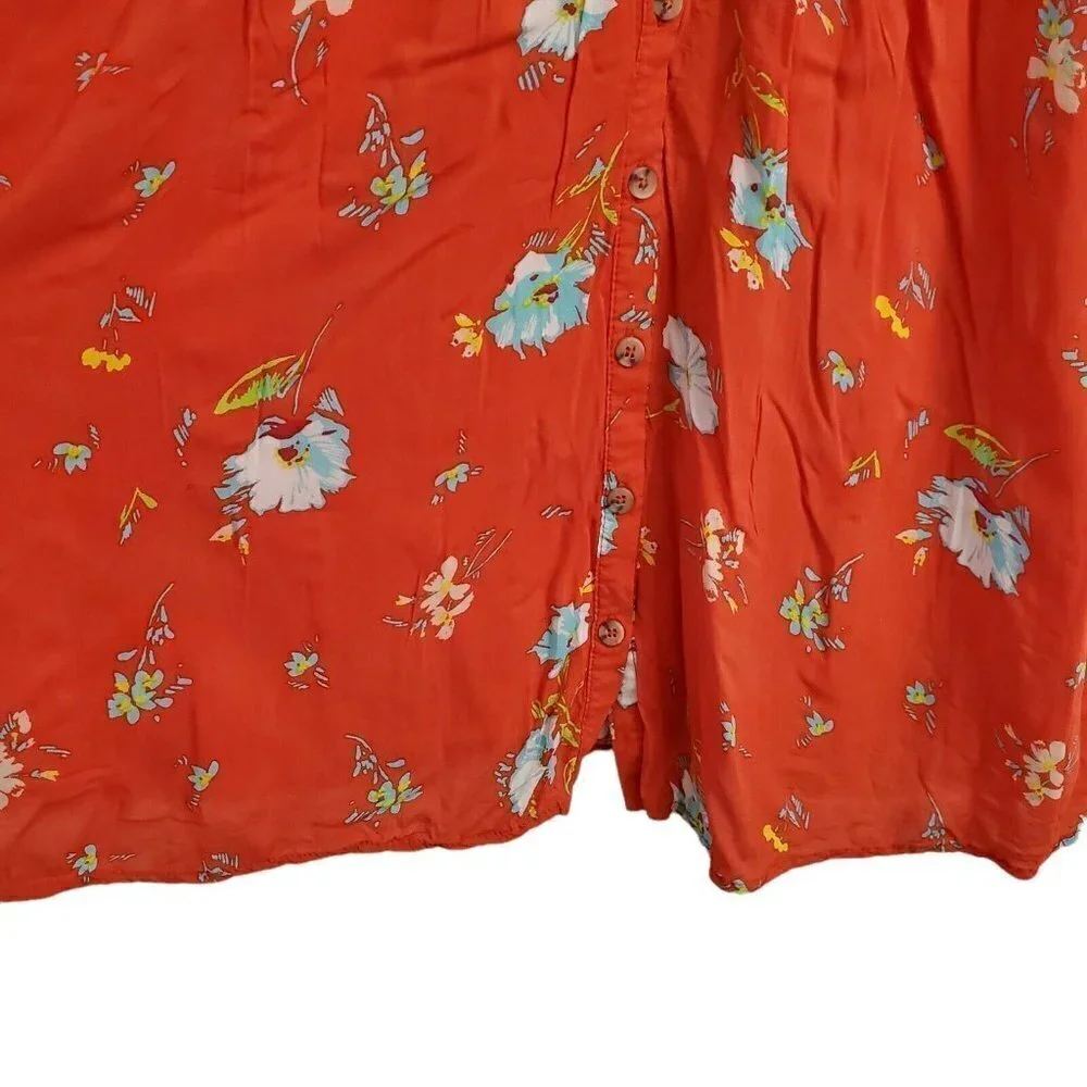 Free People‎ Mini Dress Small Red Orange Greatest Day Floral Smocked Waist Boho